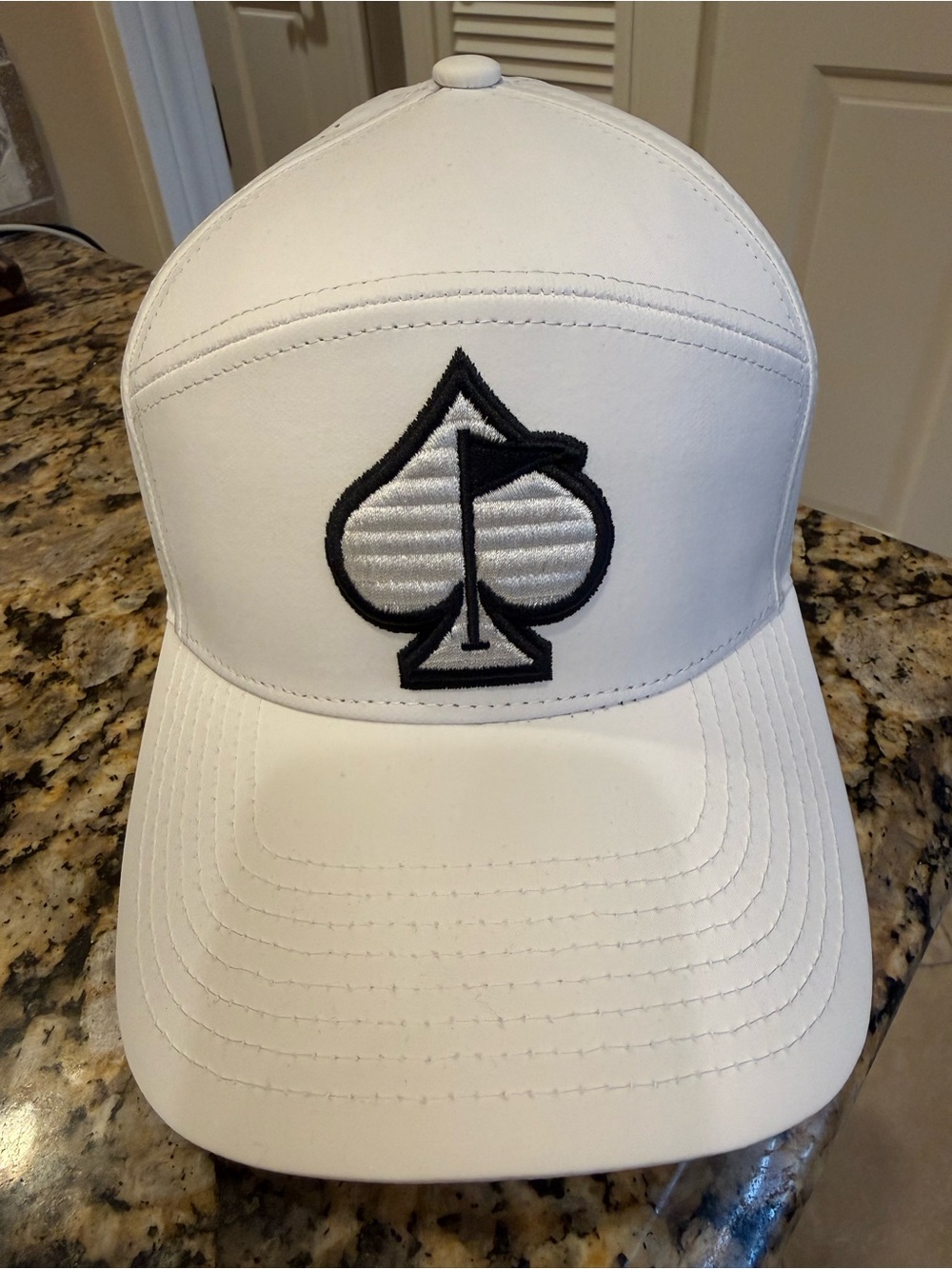 Pins & Aces Men’s White Golf Hat with Black Spade Patch- NWOT